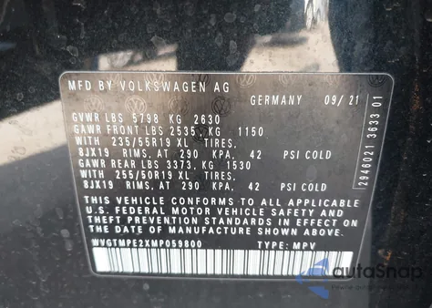 2021 Volkswagen Id.4 Pro S z USA, uszkodzony, nr VIN WVGTMPE2XMP059800